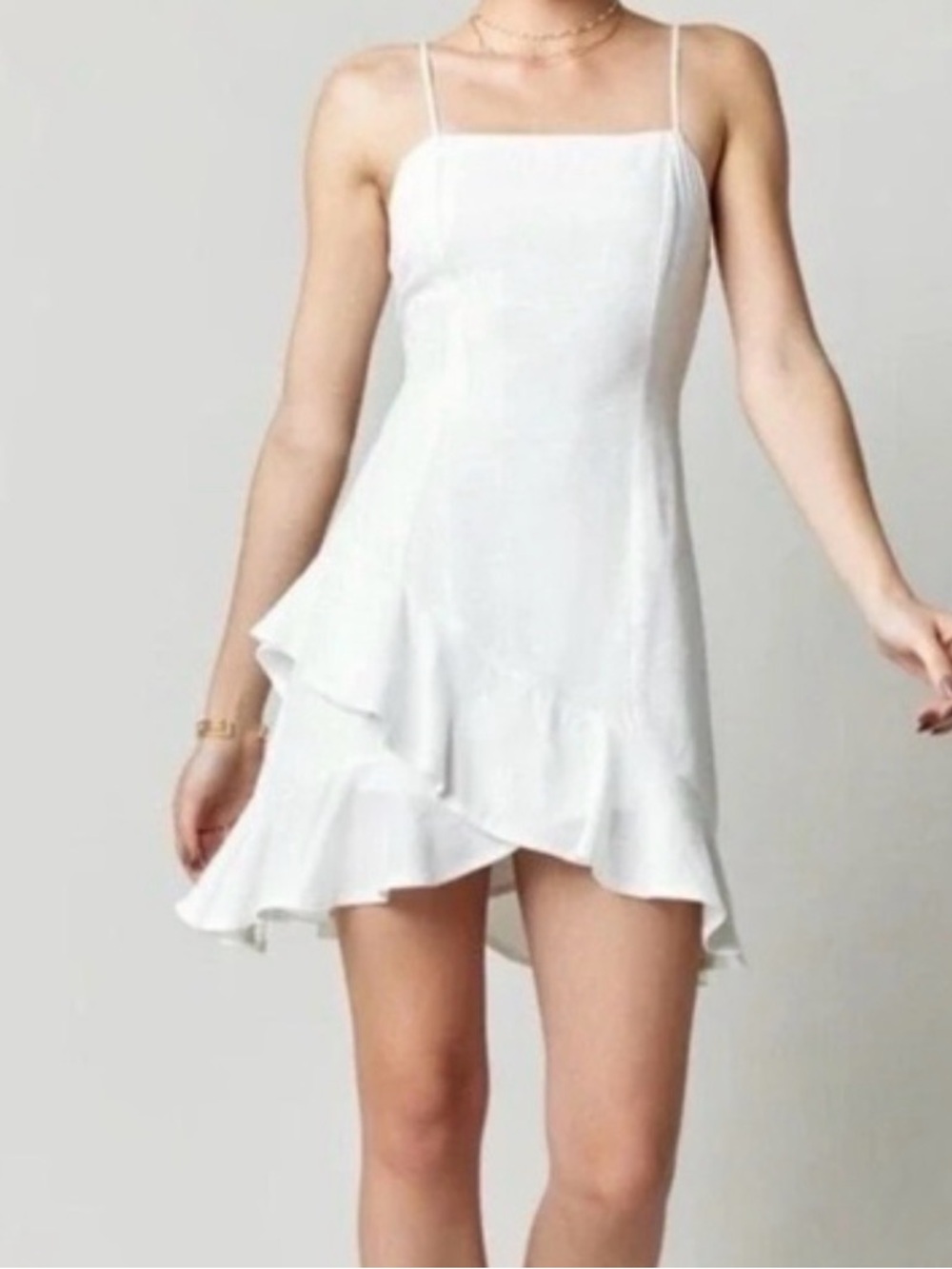 Blue Rain white Ruffle Slip Mini Dress with Spaghetti Straps
